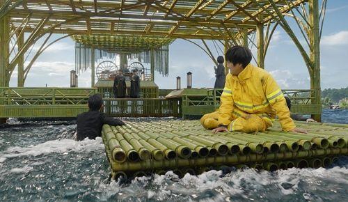 scene from korean movie Along with the Gods: The Two Worlds, with the main protagonist on a raft